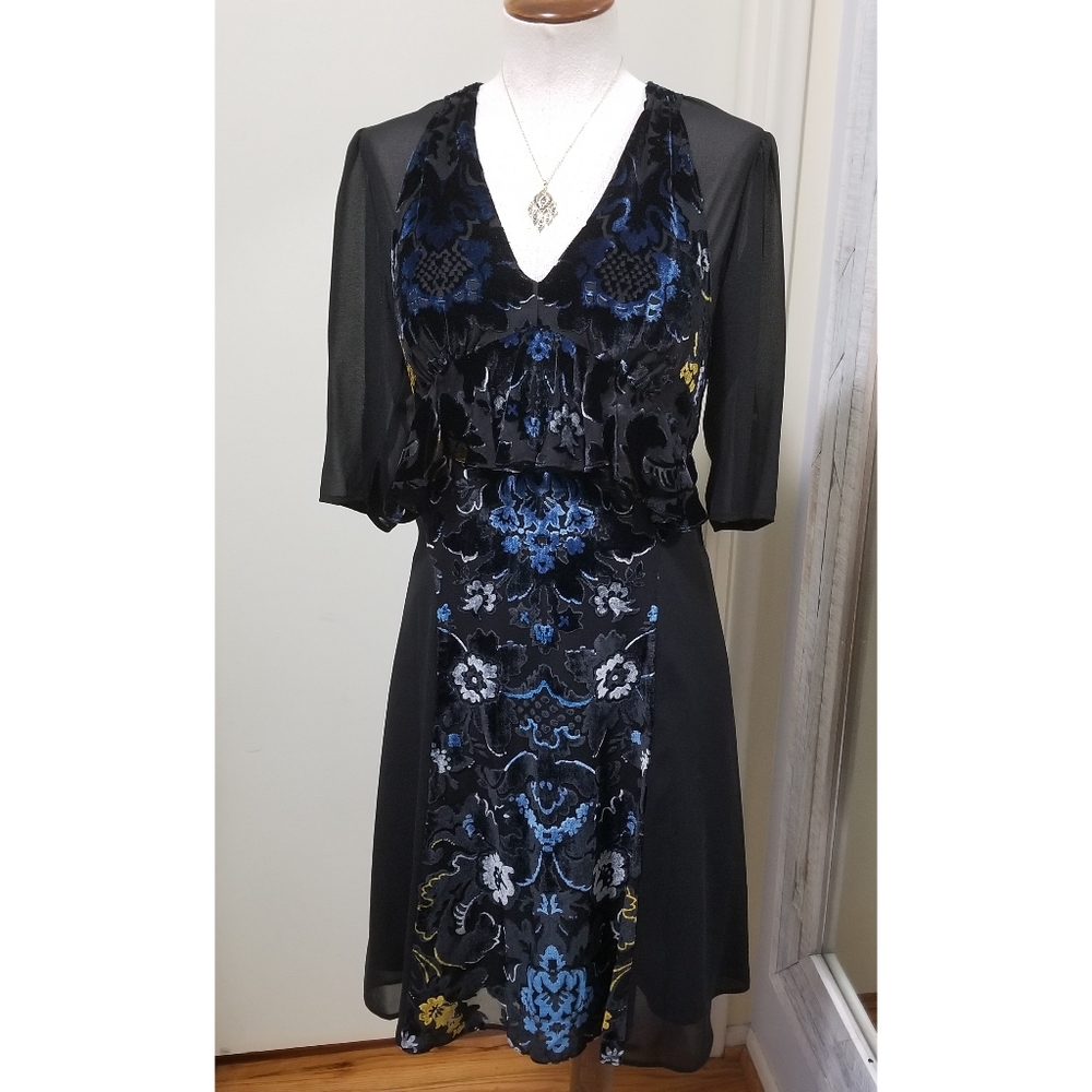 Anna SuiArabesque Floral Velvet DressBlack 4 - Picture 1 of 8